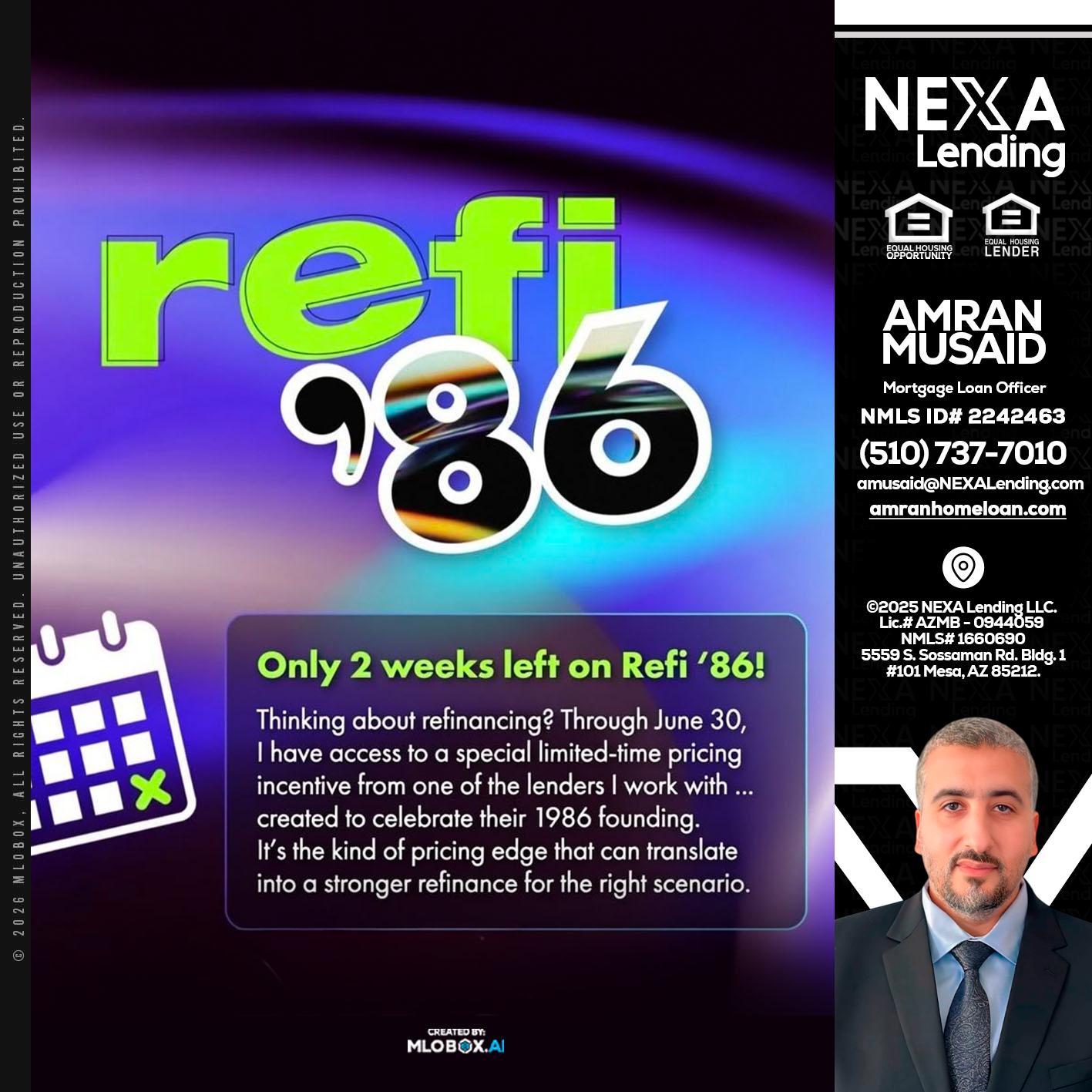 REFI 86 - Amran Musaid -Mortgage Loan Officer