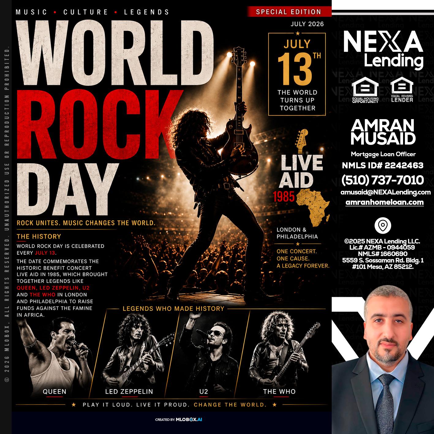 WORLD ROCK MUSIC DAY - Amran Musaid -Mortgage Loan Officer